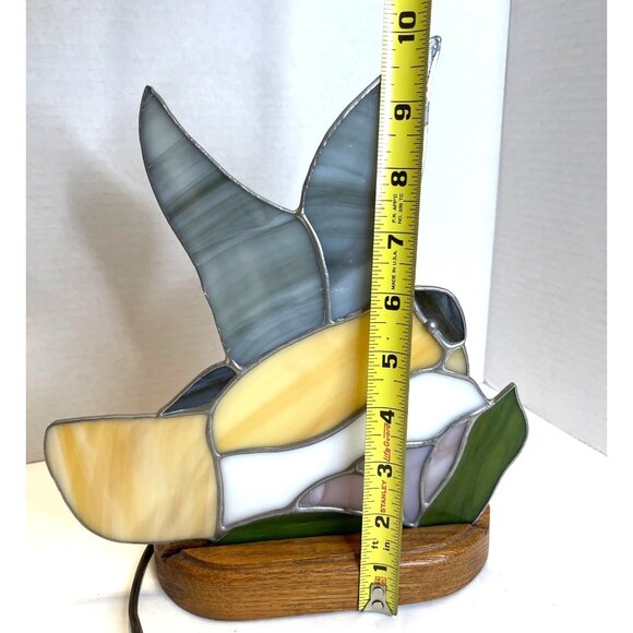 TIFFANY STYLE Stained Glass Hummingbird Flower Table Lamp Night Light Wood Base - Picture 8 of 10